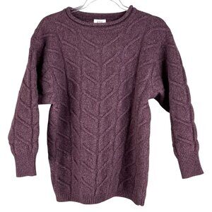 Madeleine Women L Plum Cable Knit Sweater Wool Angora Cashmere Blend Cottagecore